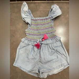 Vince Camuto 3T Girls Summer One Piece Romper Smocked Blue Pink Yellow Pull On